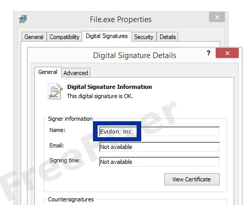 Screenshot of the Evidon, Inc. certificate
